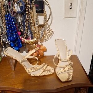 Zara Beige Snakeskin Heels